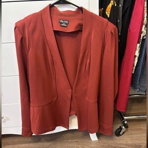 City Chic Rust-Red Collarless Open-Front Blazer